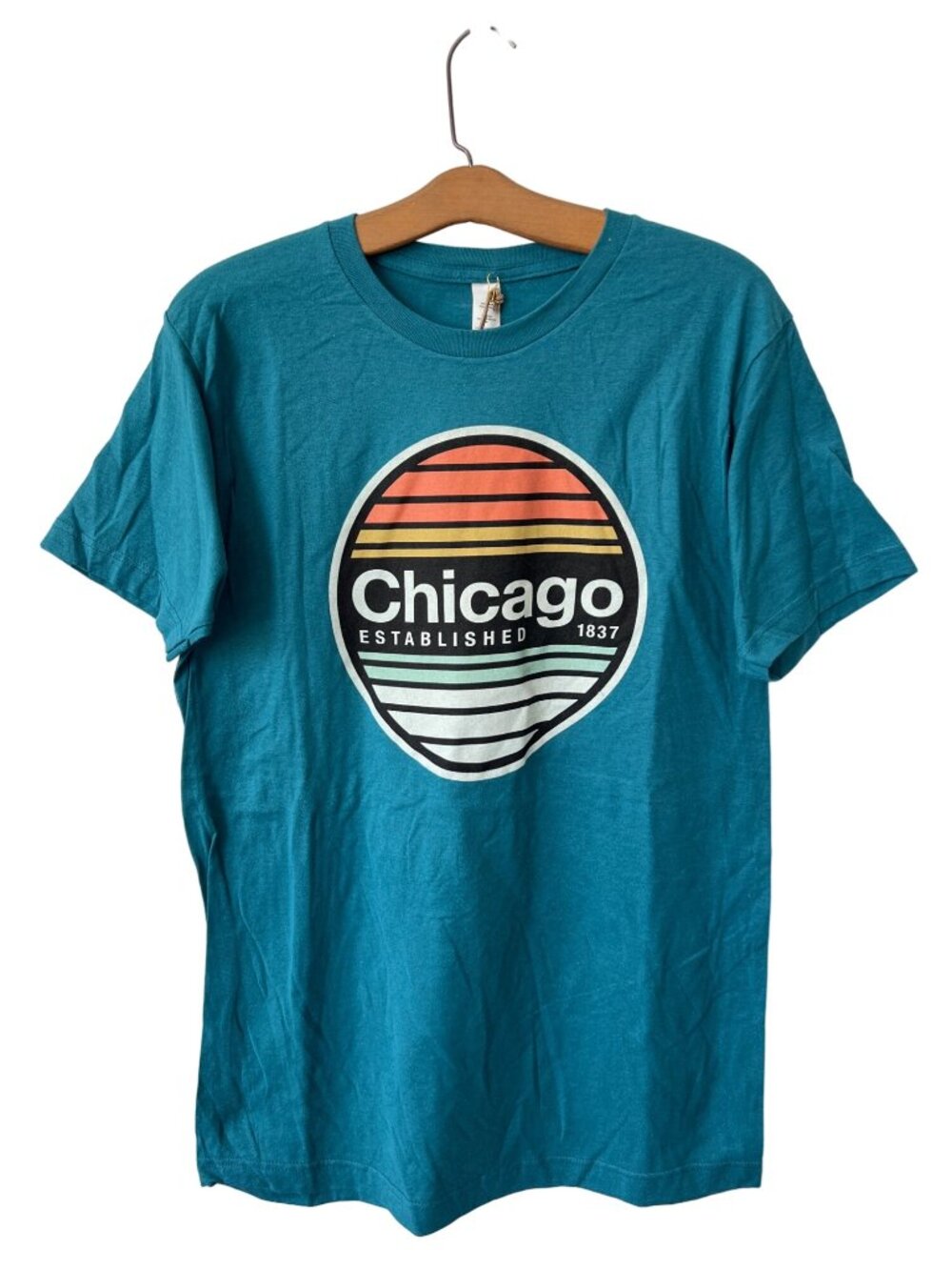 Good Land Supply Co. Graphic Tee Medium Chicago 1837 Crew Basic Shirt Teal NEW